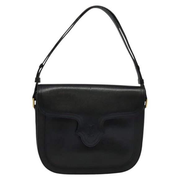 SAINT LAURENT Shoulder Bag Leather Black Gold Auth - Picture 1 of 15
